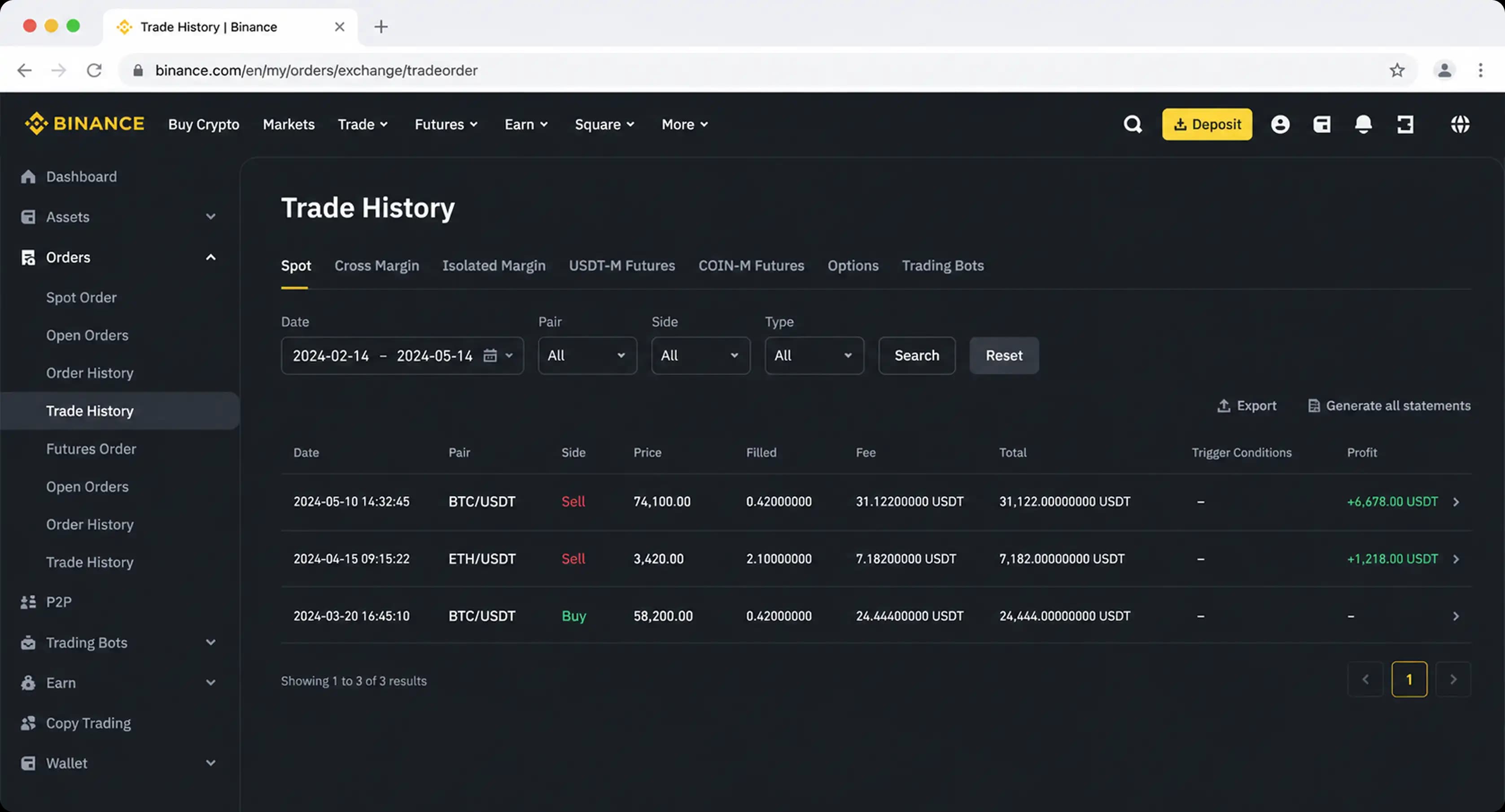 Binance Trade History